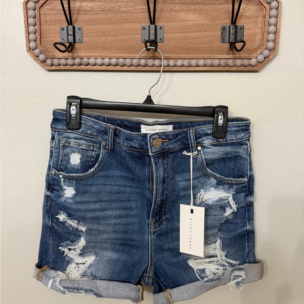 Risen Jeans Dark Blue Distressed Jean Shorts